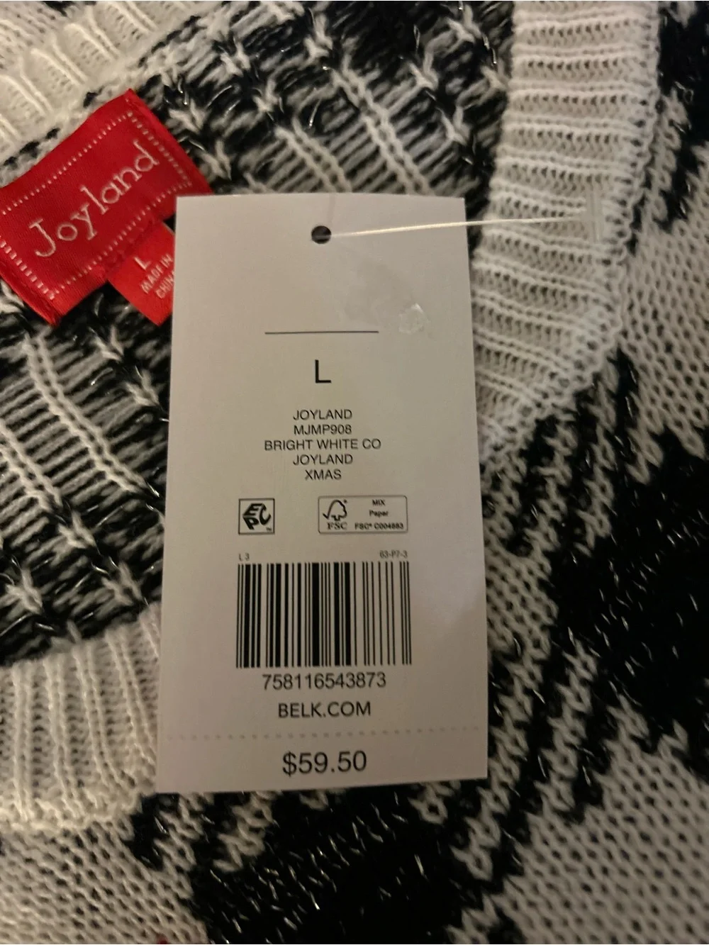 Black & Ivory Houndstooth Crewneck Sweater with Red Script